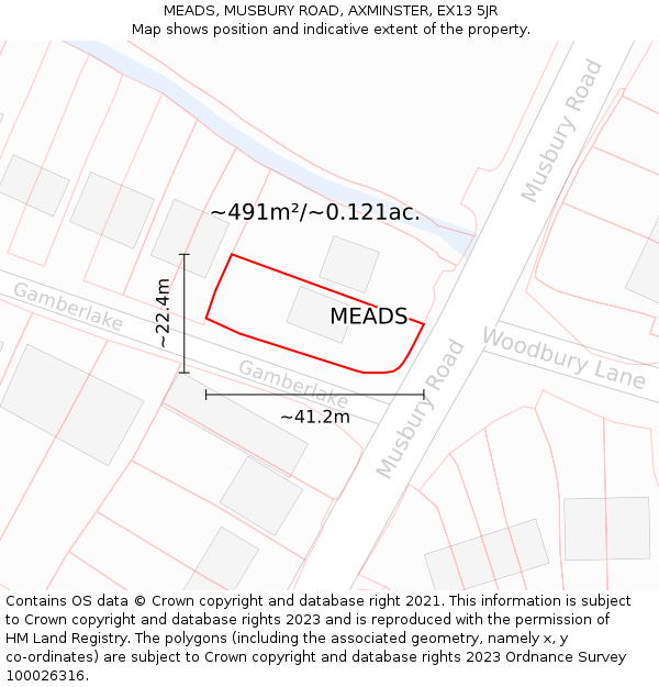 MEADS, MUSBURY ROAD, AXMINSTER, EX13 5JR: Plot and title map