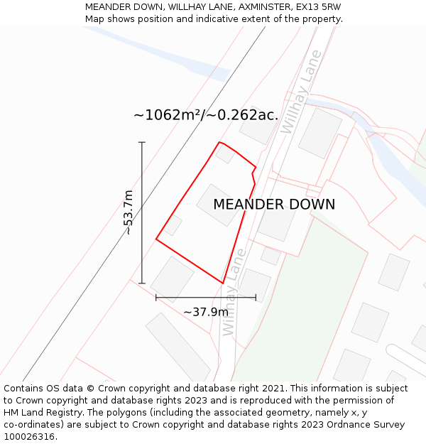 MEANDER DOWN, WILLHAY LANE, AXMINSTER, EX13 5RW: Plot and title map