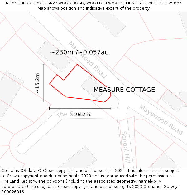 MEASURE COTTAGE, MAYSWOOD ROAD, WOOTTON WAWEN, HENLEY-IN-ARDEN, B95 6AX: Plot and title map