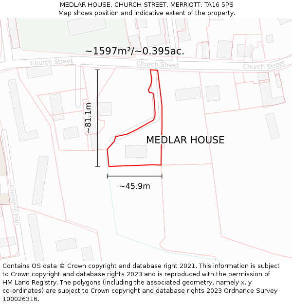 MEDLAR HOUSE, CHURCH STREET, MERRIOTT, TA16 5PS: Plot and title map