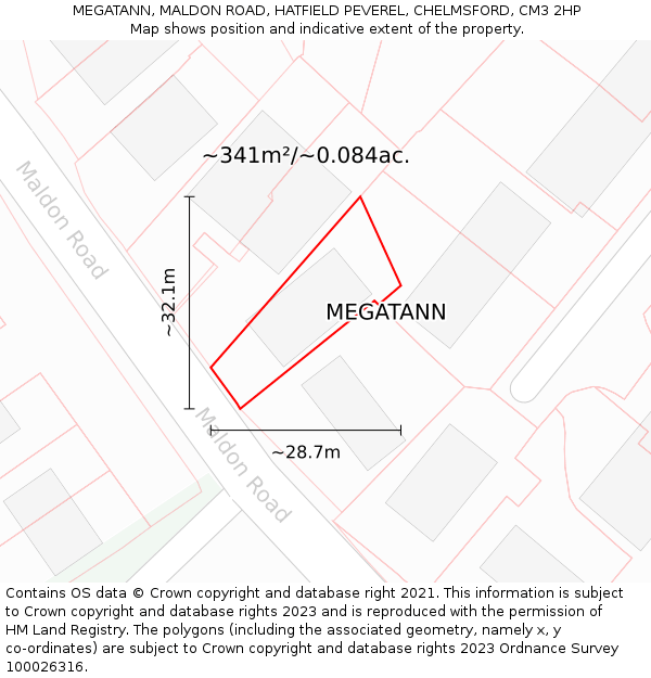 MEGATANN, MALDON ROAD, HATFIELD PEVEREL, CHELMSFORD, CM3 2HP: Plot and title map