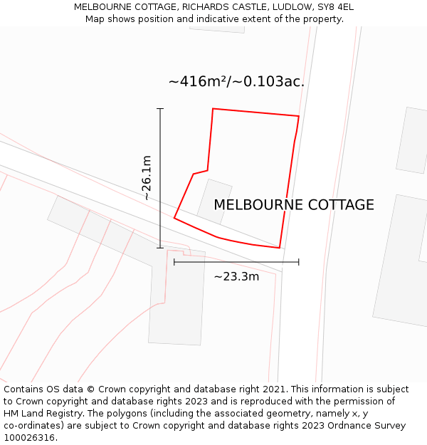 MELBOURNE COTTAGE, RICHARDS CASTLE, LUDLOW, SY8 4EL: Plot and title map