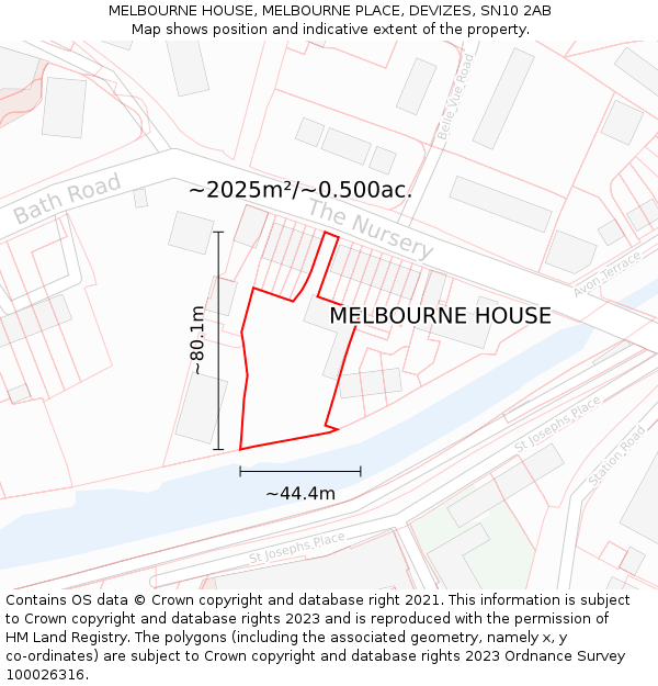 MELBOURNE HOUSE, MELBOURNE PLACE, DEVIZES, SN10 2AB: Plot and title map