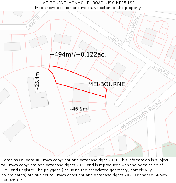 MELBOURNE, MONMOUTH ROAD, USK, NP15 1SF: Plot and title map