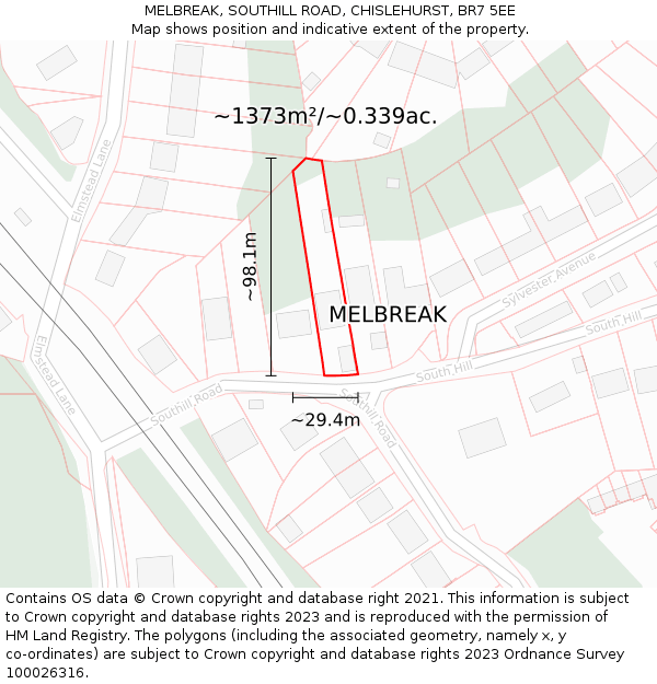 MELBREAK, SOUTHILL ROAD, CHISLEHURST, BR7 5EE: Plot and title map