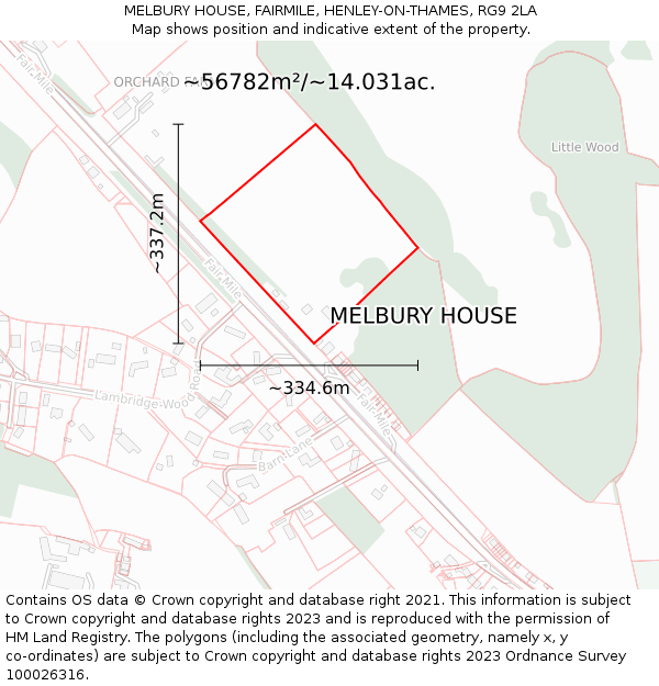 MELBURY HOUSE, FAIRMILE, HENLEY-ON-THAMES, RG9 2LA: Plot and title map