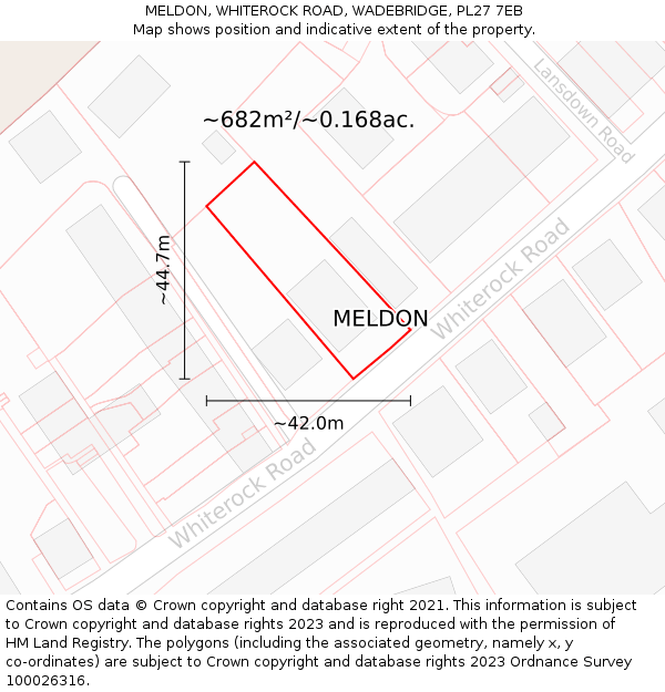 MELDON, WHITEROCK ROAD, WADEBRIDGE, PL27 7EB: Plot and title map