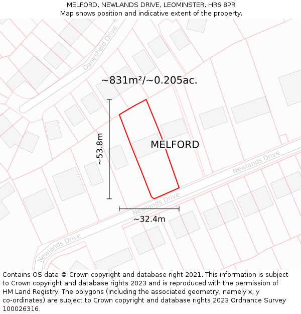 MELFORD, NEWLANDS DRIVE, LEOMINSTER, HR6 8PR: Plot and title map
