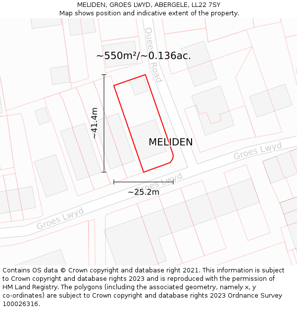 MELIDEN, GROES LWYD, ABERGELE, LL22 7SY: Plot and title map