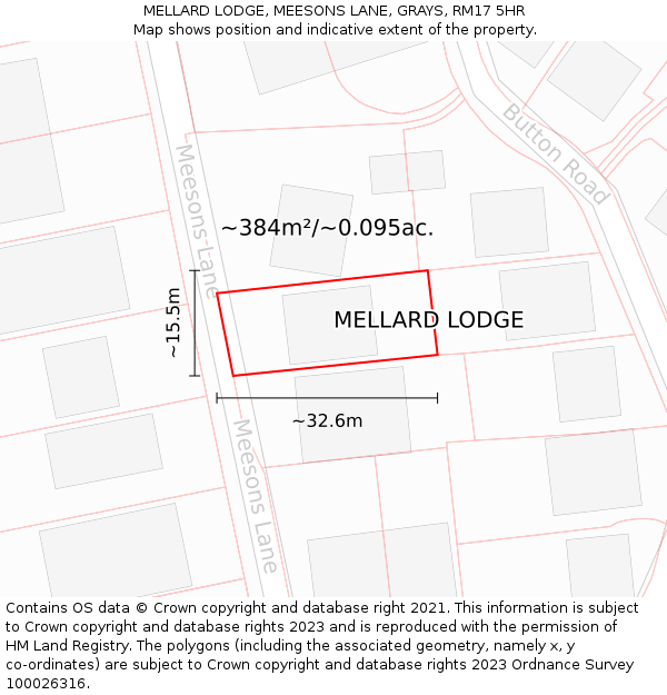 MELLARD LODGE, MEESONS LANE, GRAYS, RM17 5HR: Plot and title map