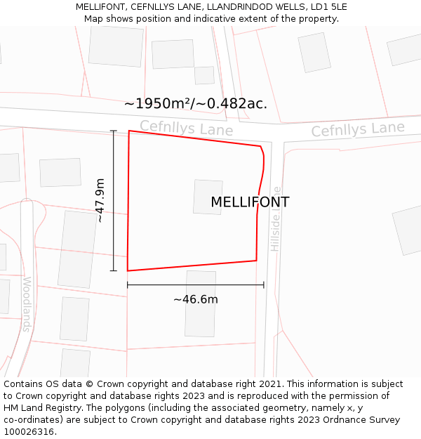 MELLIFONT, CEFNLLYS LANE, LLANDRINDOD WELLS, LD1 5LE: Plot and title map