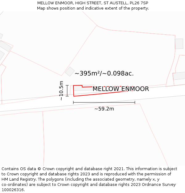 MELLOW ENMOOR, HIGH STREET, ST AUSTELL, PL26 7SP: Plot and title map