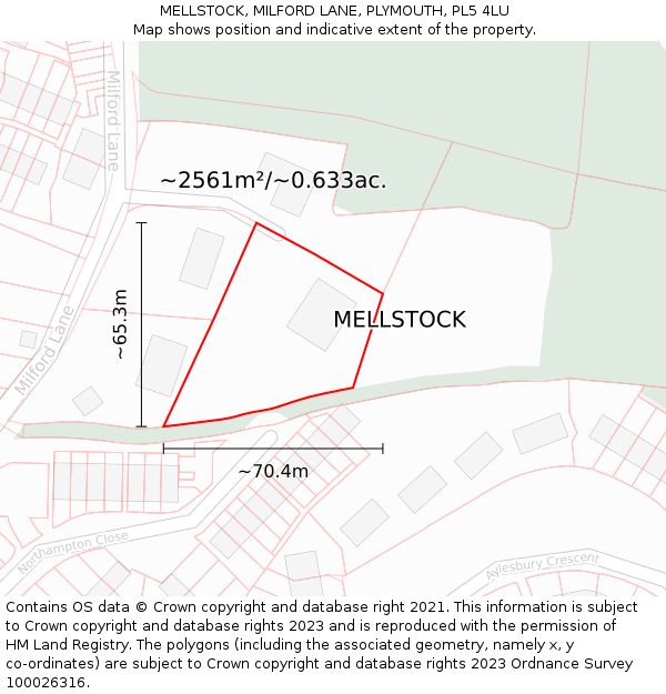 MELLSTOCK, MILFORD LANE, PLYMOUTH, PL5 4LU: Plot and title map