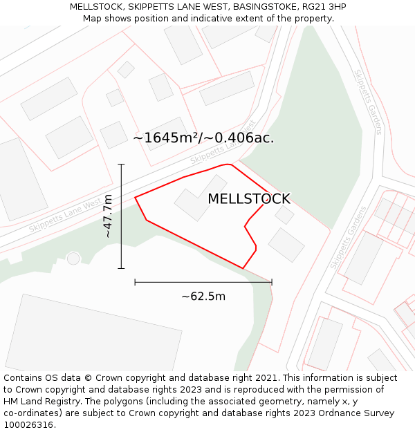 MELLSTOCK, SKIPPETTS LANE WEST, BASINGSTOKE, RG21 3HP: Plot and title map