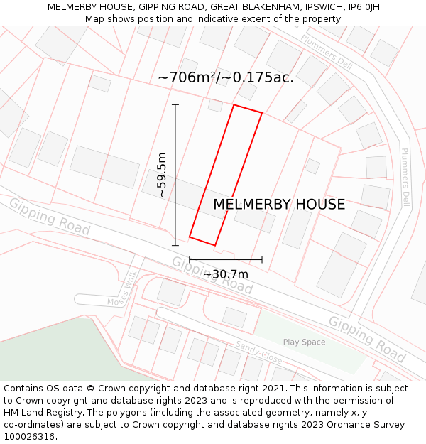 MELMERBY HOUSE, GIPPING ROAD, GREAT BLAKENHAM, IPSWICH, IP6 0JH: Plot and title map