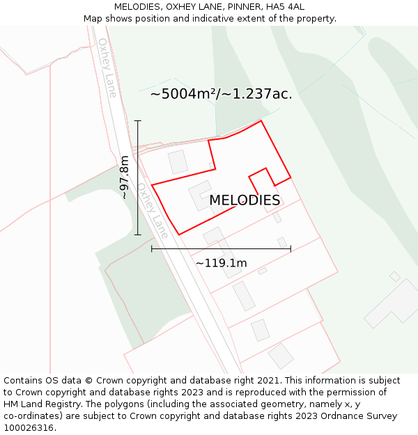 MELODIES, OXHEY LANE, PINNER, HA5 4AL: Plot and title map