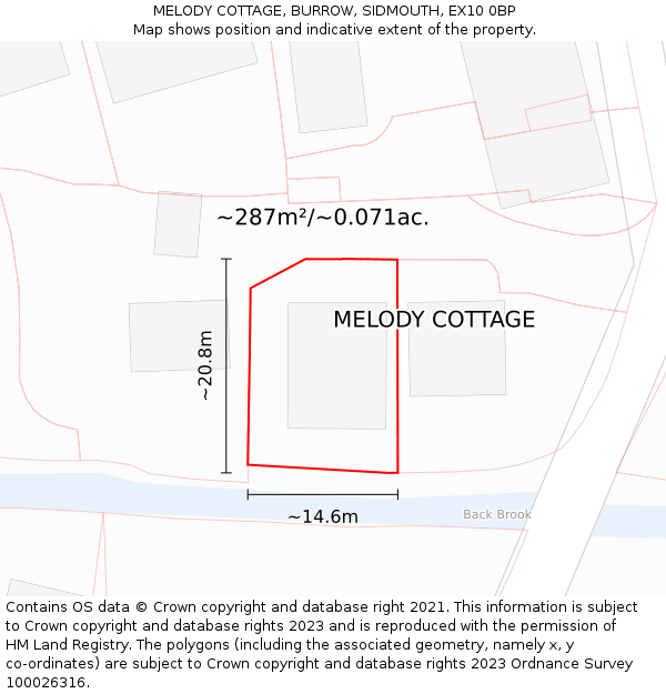 MELODY COTTAGE, BURROW, SIDMOUTH, EX10 0BP: Plot and title map