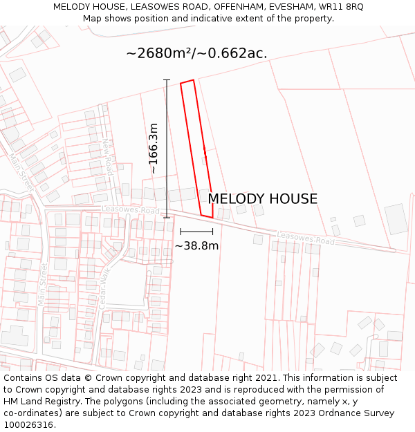 MELODY HOUSE, LEASOWES ROAD, OFFENHAM, EVESHAM, WR11 8RQ: Plot and title map