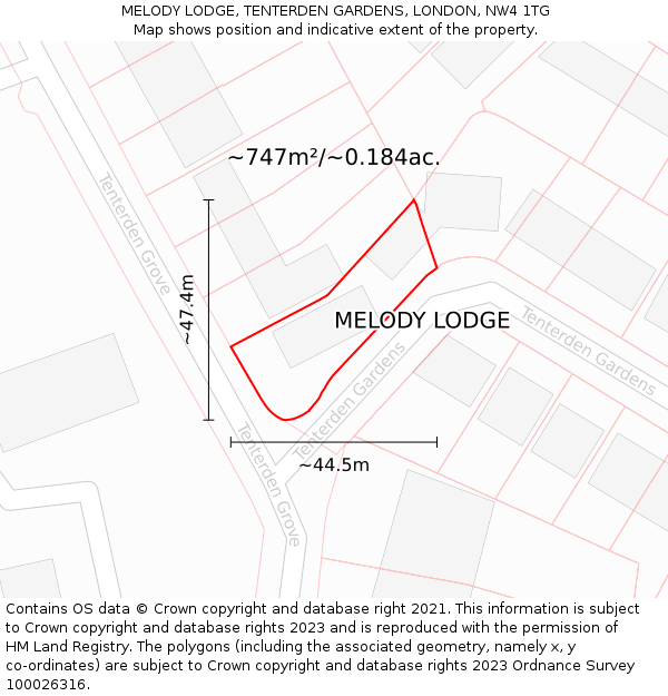 MELODY LODGE, TENTERDEN GARDENS, LONDON, NW4 1TG: Plot and title map