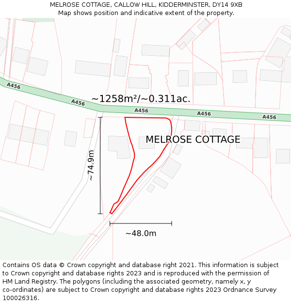 MELROSE COTTAGE, CALLOW HILL, KIDDERMINSTER, DY14 9XB: Plot and title map