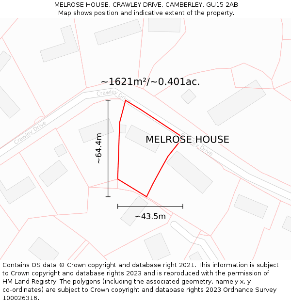 MELROSE HOUSE, CRAWLEY DRIVE, CAMBERLEY, GU15 2AB: Plot and title map