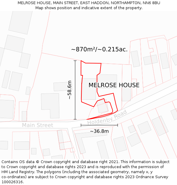 MELROSE HOUSE, MAIN STREET, EAST HADDON, NORTHAMPTON, NN6 8BU: Plot and title map