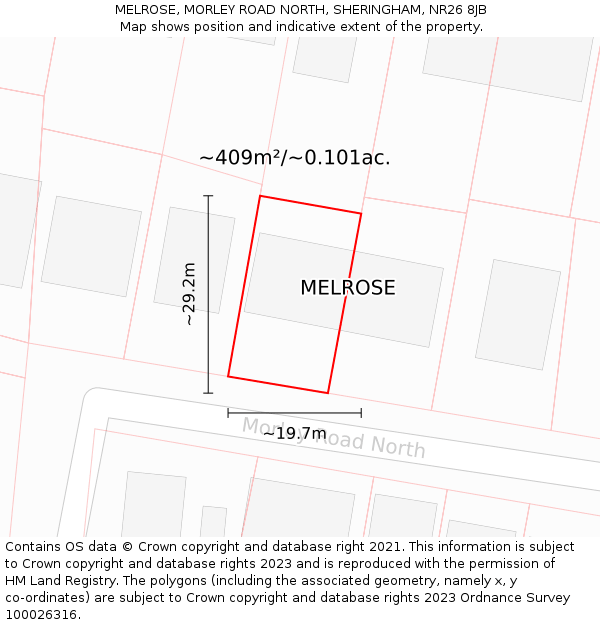 MELROSE, MORLEY ROAD NORTH, SHERINGHAM, NR26 8JB: Plot and title map