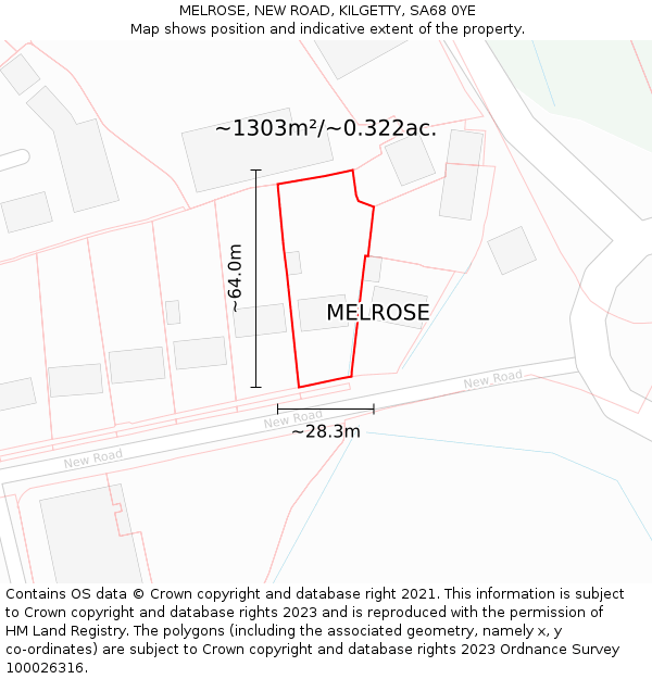 MELROSE, NEW ROAD, KILGETTY, SA68 0YE: Plot and title map