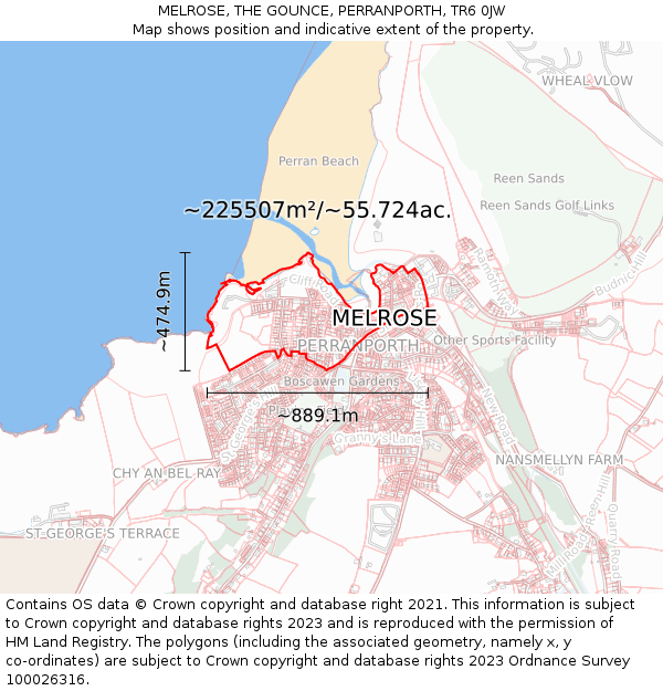 MELROSE, THE GOUNCE, PERRANPORTH, TR6 0JW: Plot and title map