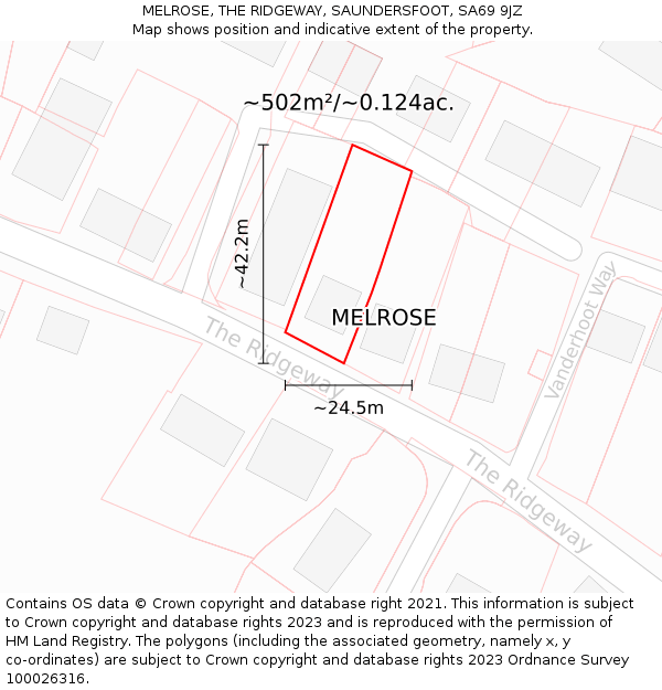 MELROSE, THE RIDGEWAY, SAUNDERSFOOT, SA69 9JZ: Plot and title map