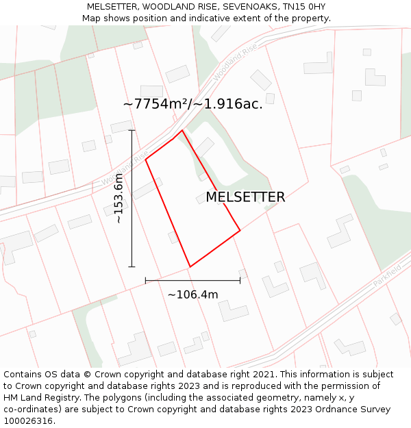MELSETTER, WOODLAND RISE, SEVENOAKS, TN15 0HY: Plot and title map