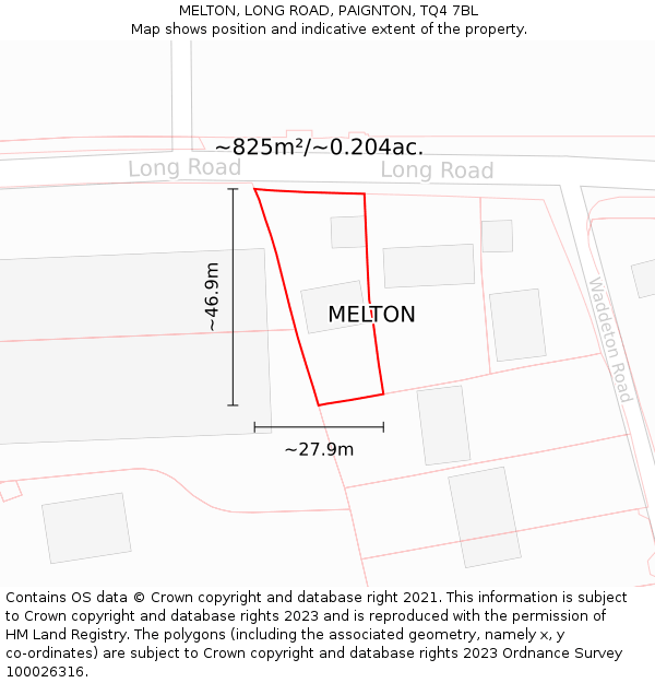MELTON, LONG ROAD, PAIGNTON, TQ4 7BL: Plot and title map