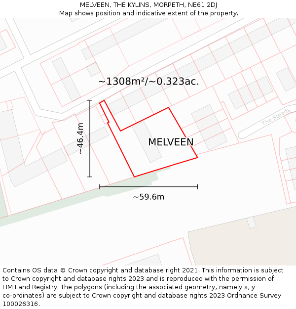 MELVEEN, THE KYLINS, MORPETH, NE61 2DJ: Plot and title map