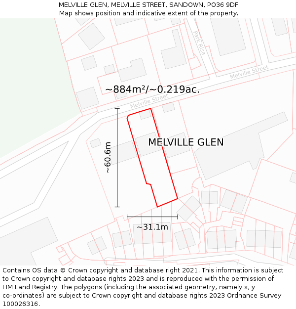 MELVILLE GLEN, MELVILLE STREET, SANDOWN, PO36 9DF: Plot and title map