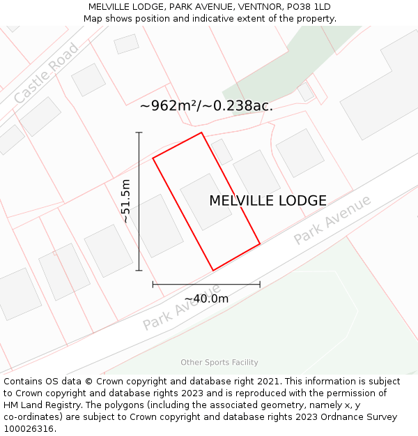 MELVILLE LODGE, PARK AVENUE, VENTNOR, PO38 1LD: Plot and title map