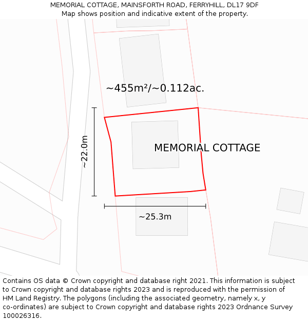 MEMORIAL COTTAGE, MAINSFORTH ROAD, FERRYHILL, DL17 9DF: Plot and title map