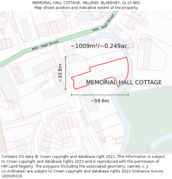 MEMORIAL HALL COTTAGE, MILLEND, BLAKENEY, GL15 4ED: Plot and title map