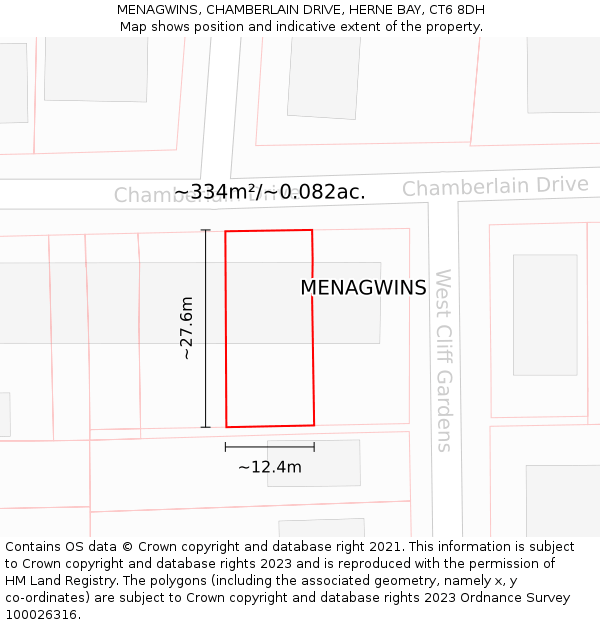 MENAGWINS, CHAMBERLAIN DRIVE, HERNE BAY, CT6 8DH: Plot and title map