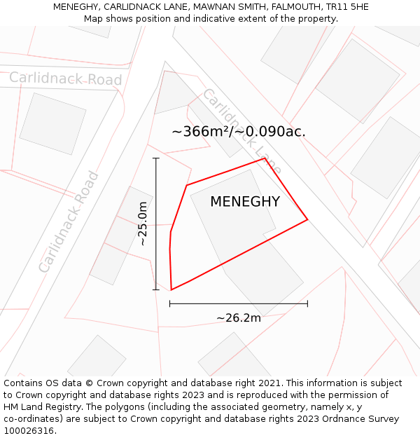 MENEGHY, CARLIDNACK LANE, MAWNAN SMITH, FALMOUTH, TR11 5HE: Plot and title map