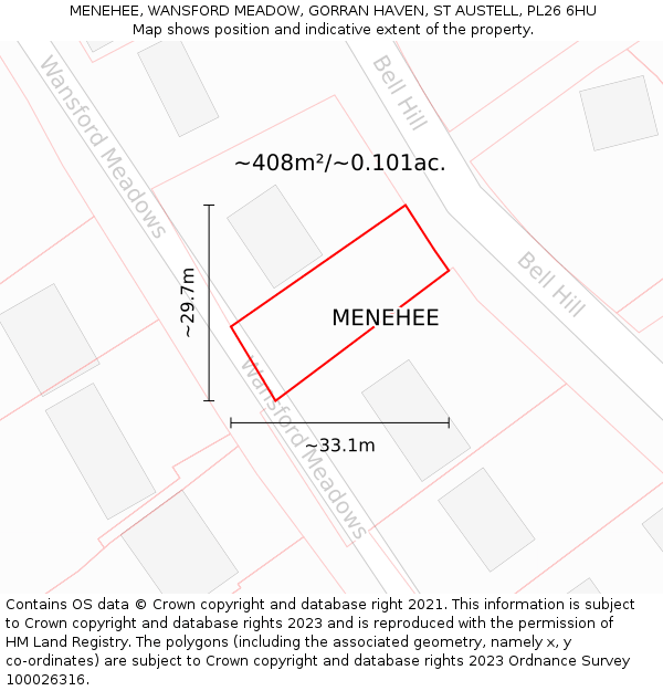 MENEHEE, WANSFORD MEADOW, GORRAN HAVEN, ST AUSTELL, PL26 6HU: Plot and title map