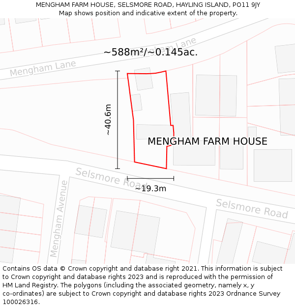 MENGHAM FARM HOUSE, SELSMORE ROAD, HAYLING ISLAND, PO11 9JY: Plot and title map