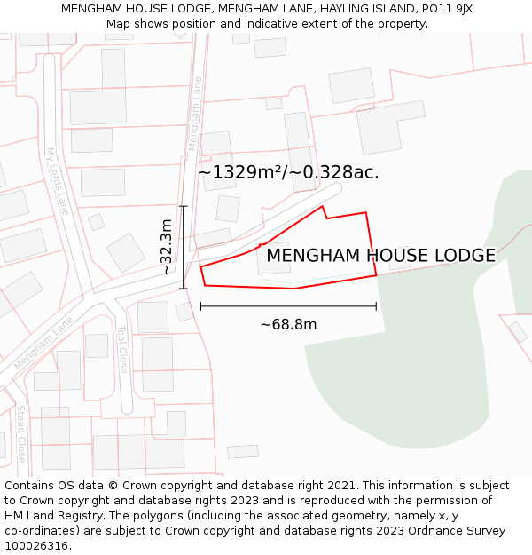 MENGHAM HOUSE LODGE, MENGHAM LANE, HAYLING ISLAND, PO11 9JX: Plot and title map