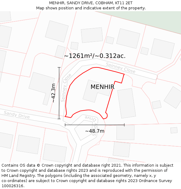 MENHIR, SANDY DRIVE, COBHAM, KT11 2ET: Plot and title map