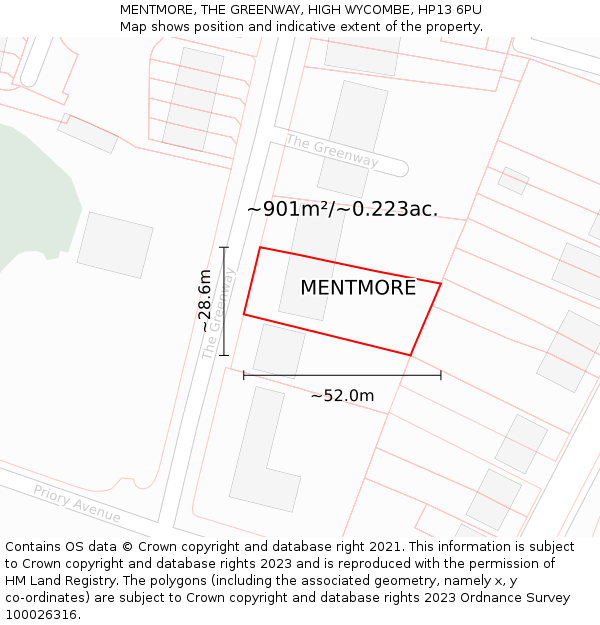 MENTMORE, THE GREENWAY, HIGH WYCOMBE, HP13 6PU: Plot and title map