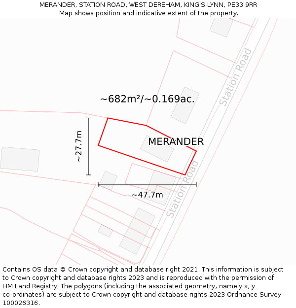 MERANDER, STATION ROAD, WEST DEREHAM, KING'S LYNN, PE33 9RR: Plot and title map