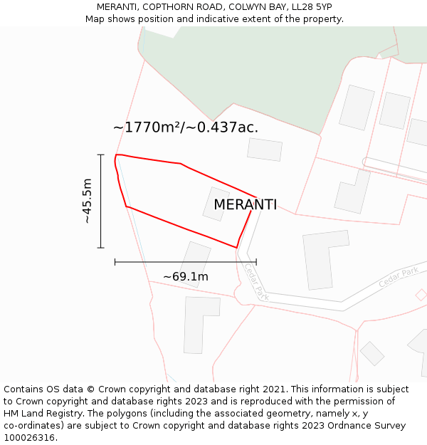 MERANTI, COPTHORN ROAD, COLWYN BAY, LL28 5YP: Plot and title map
