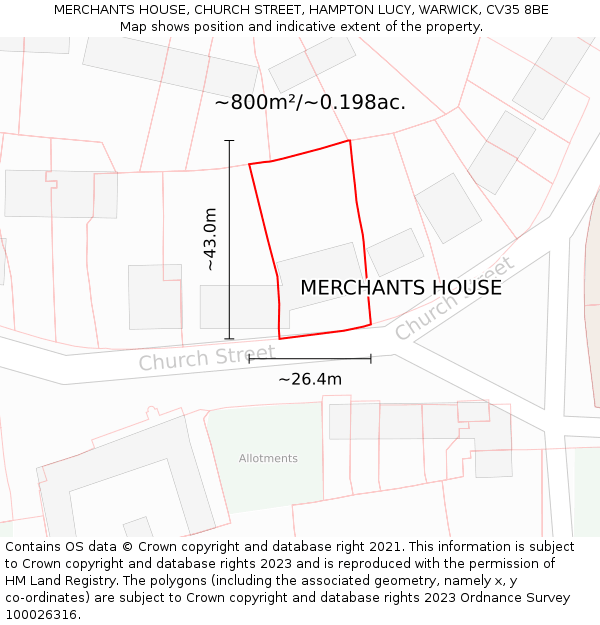 MERCHANTS HOUSE, CHURCH STREET, HAMPTON LUCY, WARWICK, CV35 8BE: Plot and title map