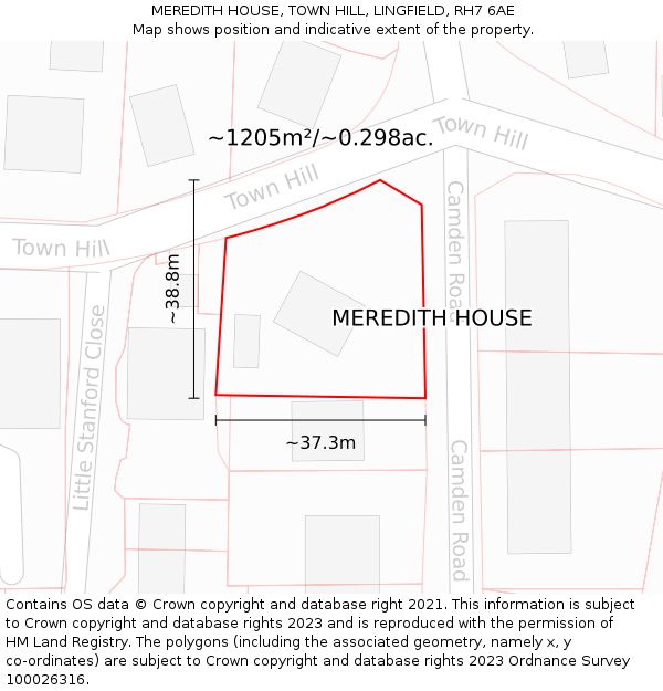 MEREDITH HOUSE, TOWN HILL, LINGFIELD, RH7 6AE: Plot and title map