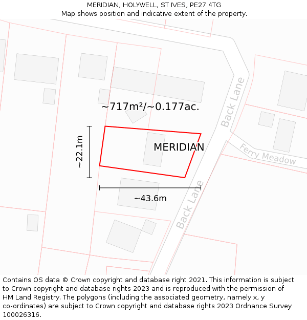 MERIDIAN, HOLYWELL, ST IVES, PE27 4TG: Plot and title map