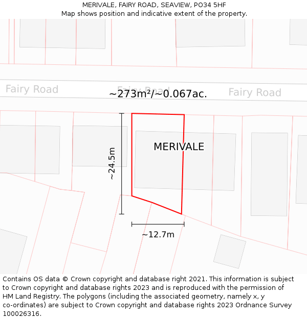 MERIVALE, FAIRY ROAD, SEAVIEW, PO34 5HF: Plot and title map